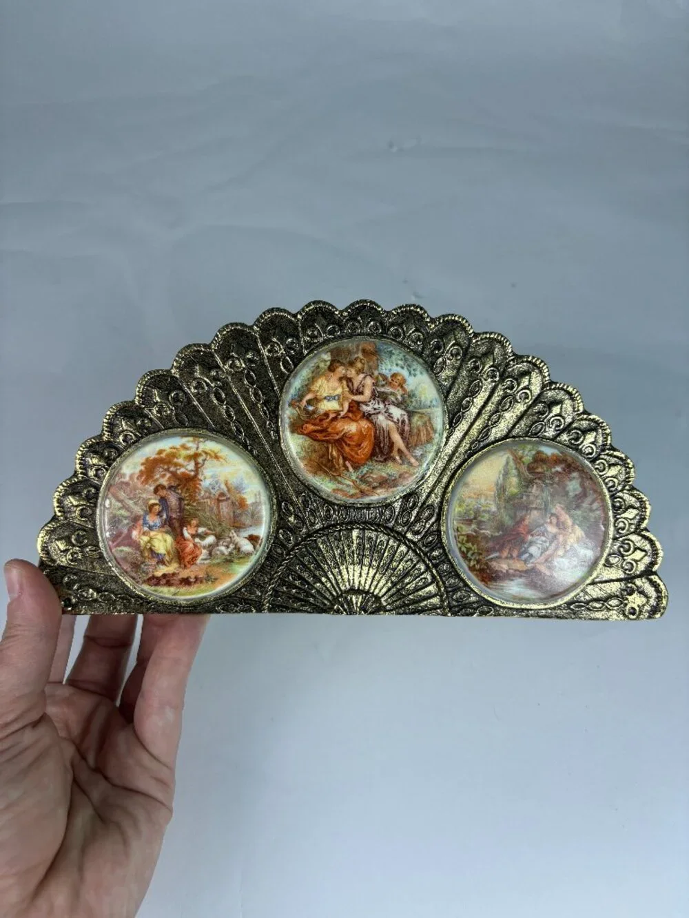 Vintage 24K Gold Plated Romantic Wall Plaque | Fragonard Style Courting Scenes